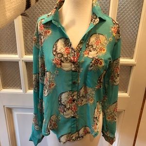 LF Skull Button Up Blouse